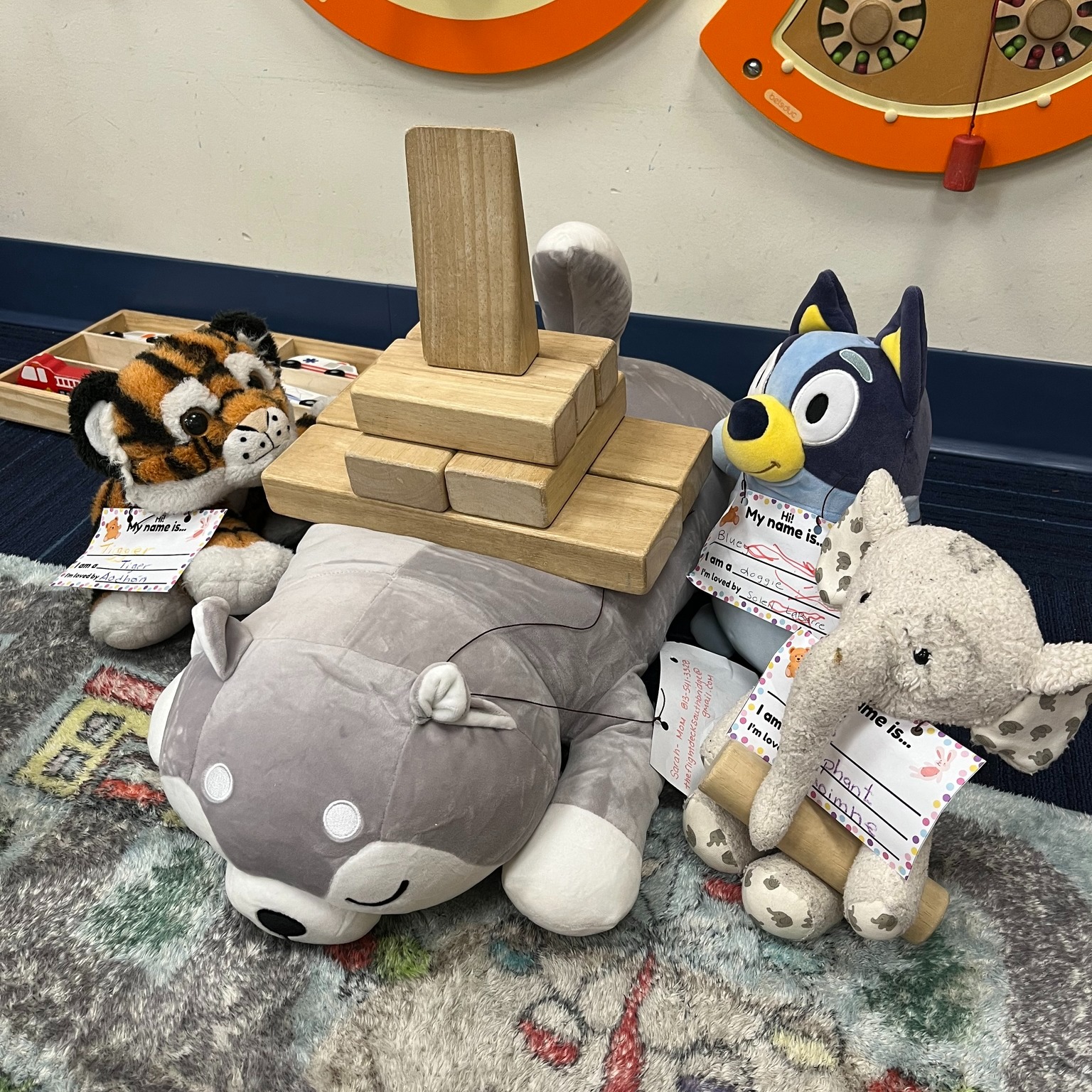 Toys playing with blocks