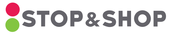Logo on white with bold gray text "STOP & SHOP" and two dots on the left, one red above a green dot, conveying a modern, minimalist style.