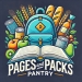 Pages & Packs Pantry graphic of food pantry items, a backpack, and an open book
