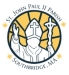 Logo of St. John Paul II Parish in Southbridge, MA; features a bishop's silhouette with mitre and crozier in front of a yellow, arched backdrop.