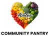 Heart-shaped collage of colorful vegetables with the word "Wales" in the center. Below, bold text reads "Community Pantry" on a white background.