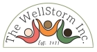 A semicircular logo for "The WellStorm Inc." features three abstract human figures in red, orange, and green. Text reads "Est. 2021" below the figures.