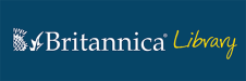 Britannica Library blue, white, and yellow online resource logo