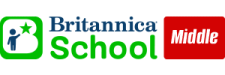 Britannica School: Middle School Edition green, navy, and red online resource logo
