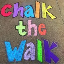 Colorful chalk drawings on a sidewalk, showcasing creativity and community engagement during a "chalk the walk" event.