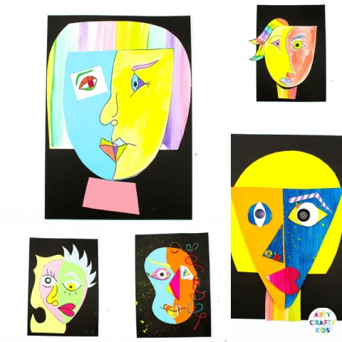 A series of hand drawn self-portraits done in the style of Picasso.