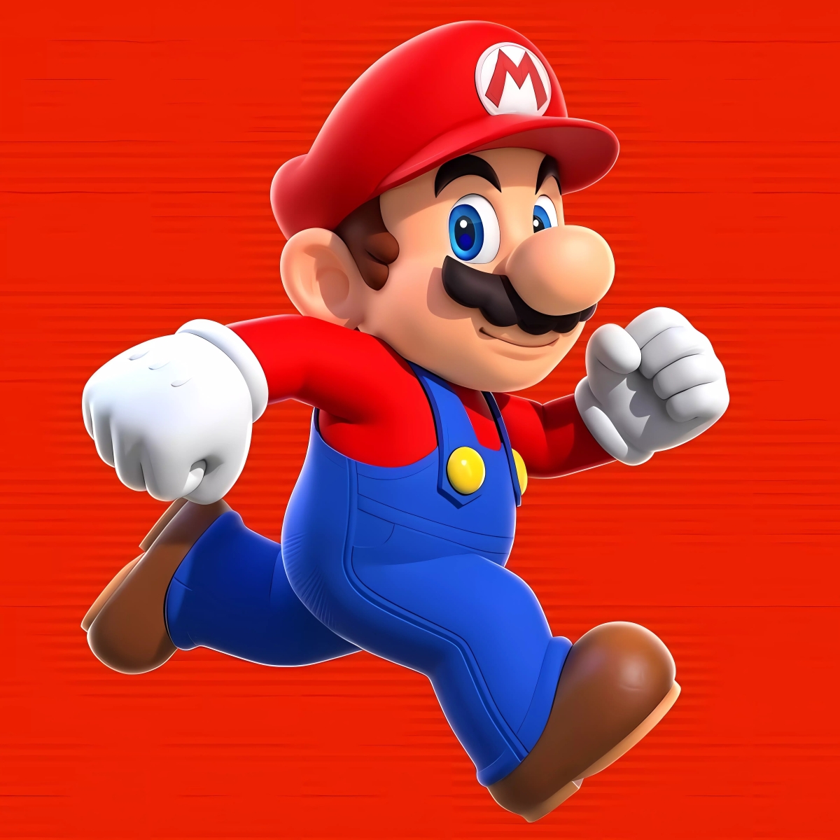 Super Mario running in front of a red background.