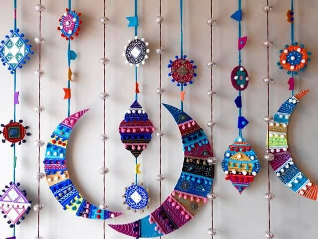 A series of handmade crescent moons and shapes to celebrate Ramadan.